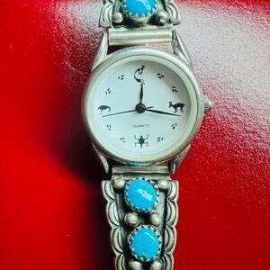 Vtg RB ROBERT BEGAY Sterling Navajo Turquoise Watch Women NEW BATTERY
